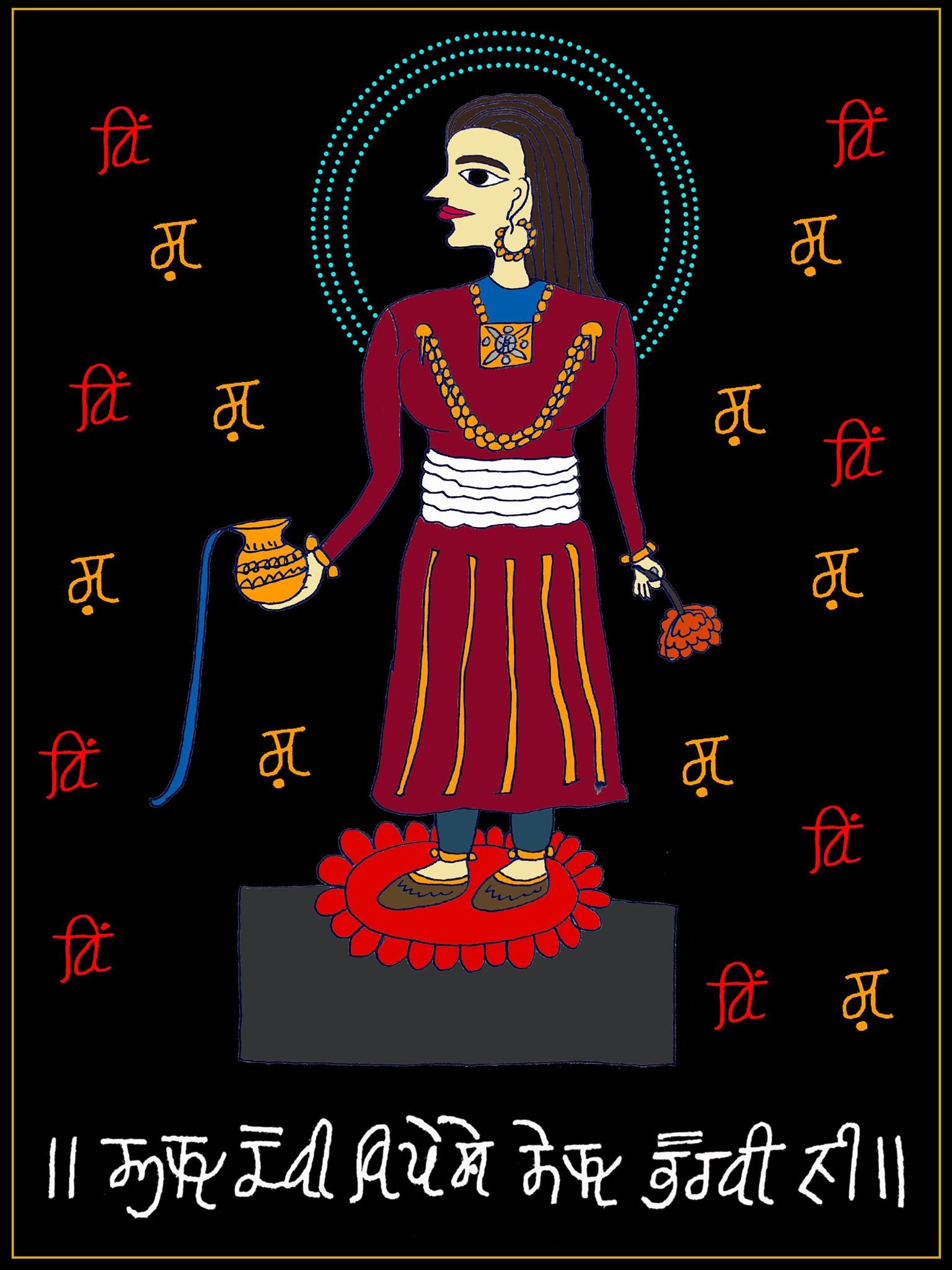 Siddha Dharma Traditional Painting of Vipasa Devi in Kulluta Tankari Script.