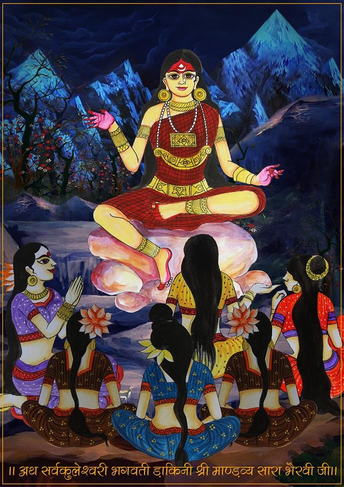 Dakini Mandvyasara-Mandarava teaching her Female deciples. Painting