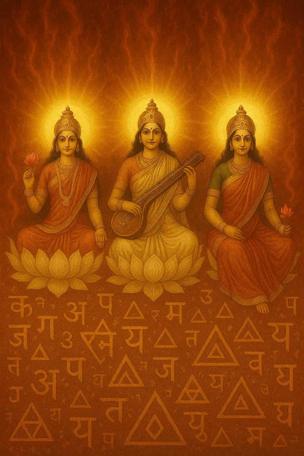 Goddess Saraswati, Goddess Mahalakshmi and goddess Mahagauri